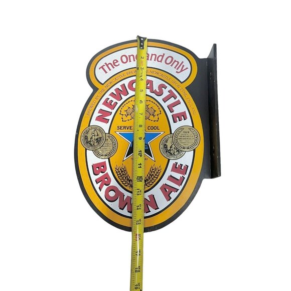 VTG NEWCASTLE BROWN ALE The One and Only Wood Beer Sign Hangs Perpendicularly - Picture 7 of 8